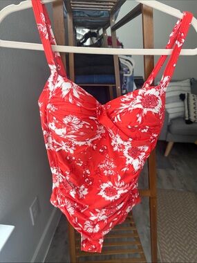 Red floral swimsuit